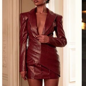PrettyLittleThing Burgundy Croc-Effect Mini Dress